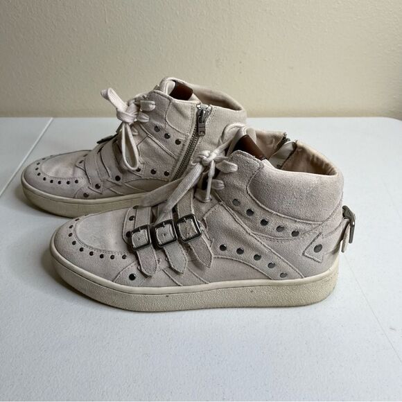Coach Suede High Top Cream Rivets Buckles Retro Moto Zipper Sneaker Women 8.5 - Picture 10 of 15